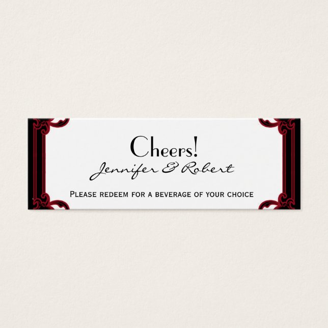 Elegant Red Gothic Frame Wedding Drink Ticket (Front)