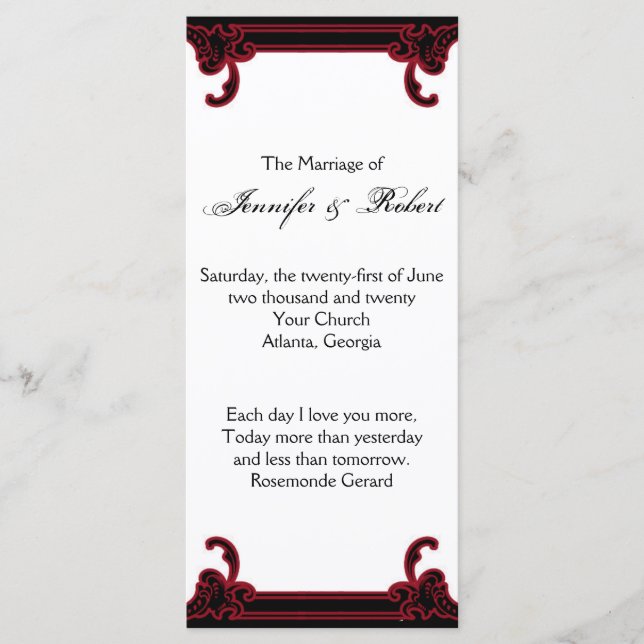 Elegant Red Gothic Frame Wedding Program (Front)