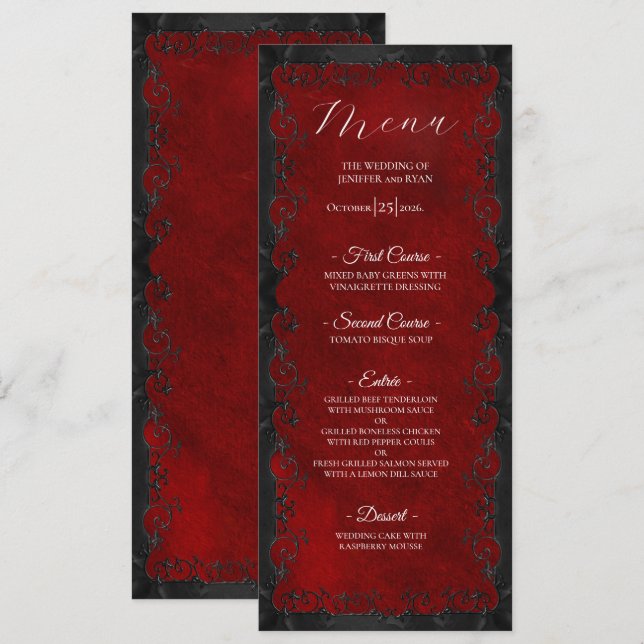 Elegant red Gothic Wedding Menu (Front/Back)