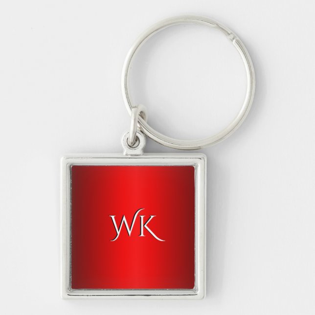 Elegant Red Gradient Personal Initials Keychain (Front)