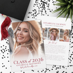 Elegant Red Graduate Photo Collage Graduation Announcement