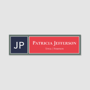 Elegant Red, Green And Blue: Professional Monogram Name Tag