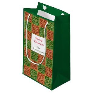 Elegant Red, Green and Golds Editable  Small Gift Bag