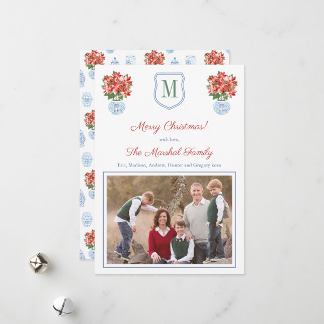 Elegant Red Green Blue Merry Christmas Picture Holiday Card (Front/Back In Situ)