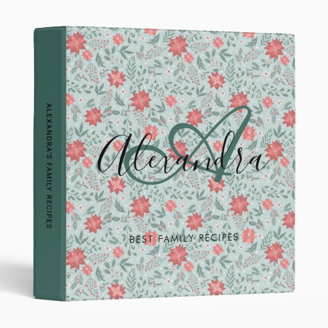 Elegant Red Green Botanical Floral Binder (Front/Spine)