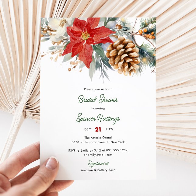 Elegant Red Green Christmas Bridal Shower Invitation (Creator Uploaded)
