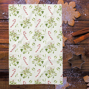 Elegant Red & Green Christmas Greenery Kitchen Towel