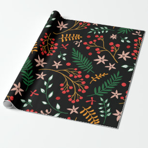 Elegant Red Green Christmas Holly Berries Gift Wrapping Paper