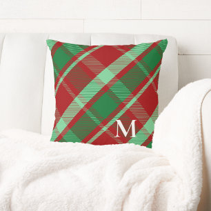 Elegant Red & Green Christmas Plaid Throw Pillow