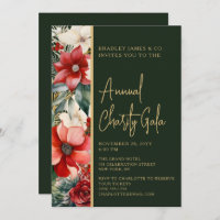 Elegant Red Green Floral Charity Event Gala Party
