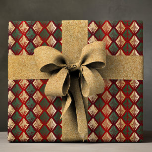 Elegant Red Green Gold Art Deco Luxury Pattern Wrapping Paper