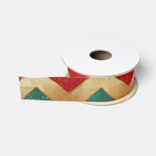Elegant Red Green Gold Chevron Pattern Grosgrain Ribbon