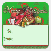Elegant Red Green Gold Christmas Gift Tag Stickers