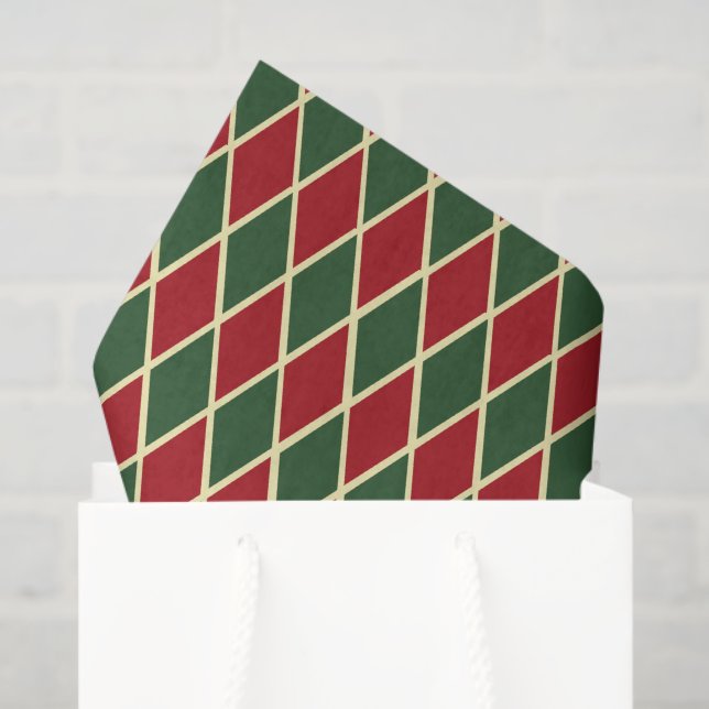 elegant red green gold Christmas tiled  Tissue Paper (Gift Bag)