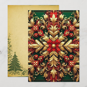 Elegant Red Green Gold Festive Plaid  Holiday Card