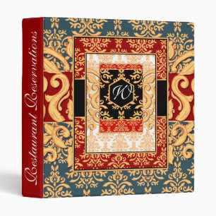 Elegant Red, Green & Gold Oriental Damask Monogram Binder