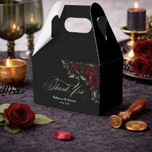 Elegant red green gothic floral moody dark wedding favor box