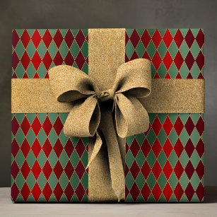 Elegant Red Green Harlequin Luxury Pattern Wrapping Paper
