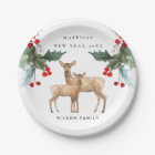 ELEGANT RED GREEN HOLLY BERRY DEER DUO NEW YEAR