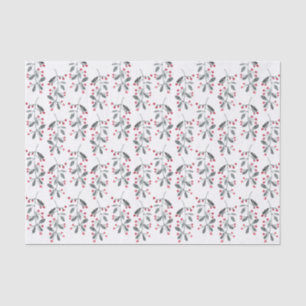 Elegant Red & Green Holly Leaves Christmas Pattern Tissue Paper
