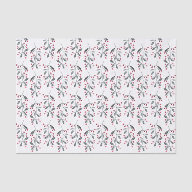 Elegant Red & Green Holly Leaves Christmas Pattern Tissue Paper (Front)