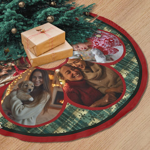 Elegant red green multiple photos christmas brushed polyester tree skirt
