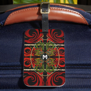 Elegant Red & Green Pattern Monogram Luggage Tag