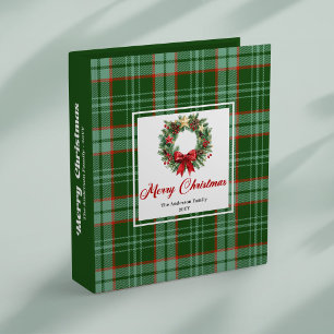 Elegant red green plaid pine wreath holiday binder