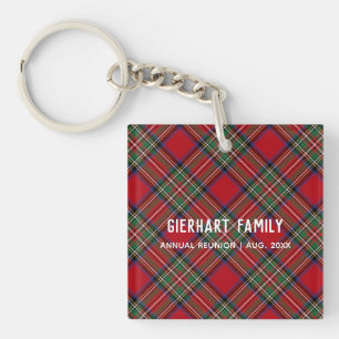 Elegant Red Green Plaid Stewart Tartan Custom Keychain
