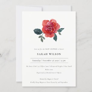 ELEGANT RED GREEN ROSE FLORAL BABY SHOWER INVITE