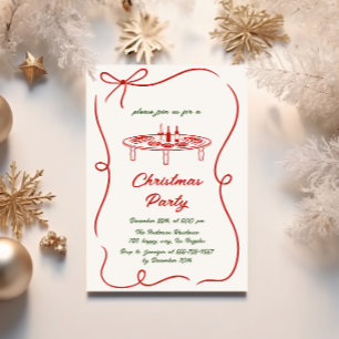 Elegant Red & Green Script Christmas Party  Invitation