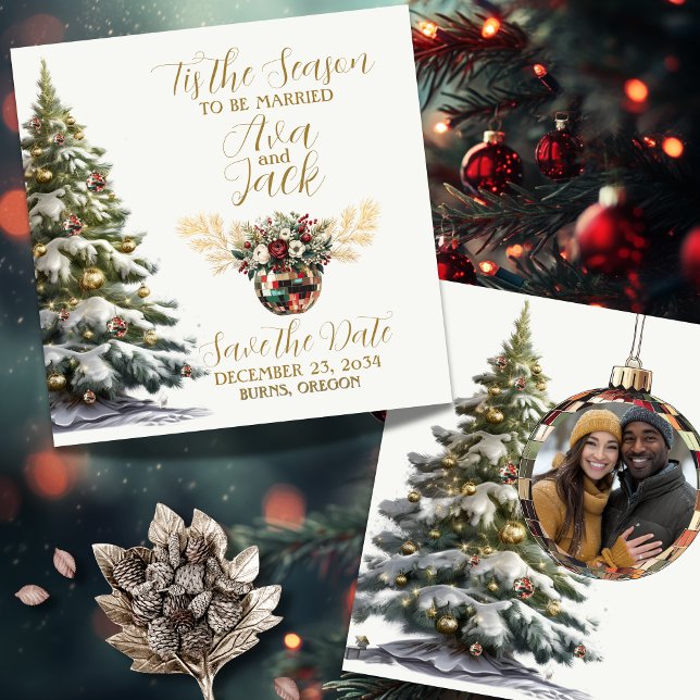 Elegant Red & Green Tis the Season to be Married Save The Date (Tis the Season to Be Married Save the Date)