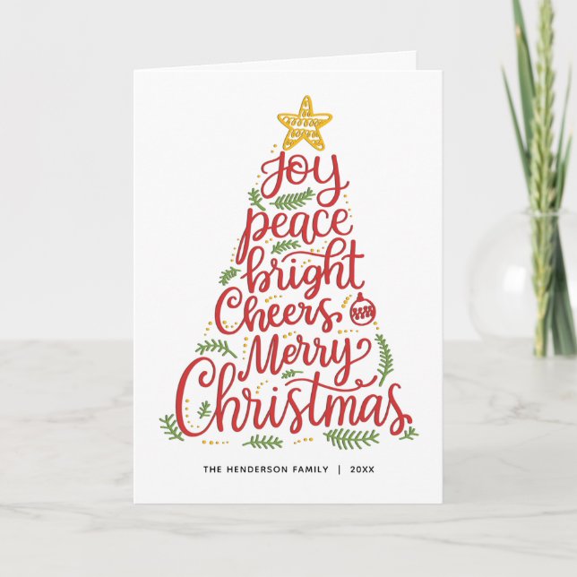 Elegant Red Green Typography Christmas Card (Front)