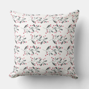 Elegant Red & Green Watercolor Holly Branches Throw Pillow