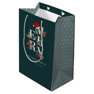 Elegant Red Green White Merry Christmas Foliage Medium Gift Bag