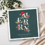 Elegant Red Green White Merry Christmas Foliage Napkin<br><div class="desc">If you need any further customisation please feel free to message me on yellowfebstudio@gmail.com.</div>