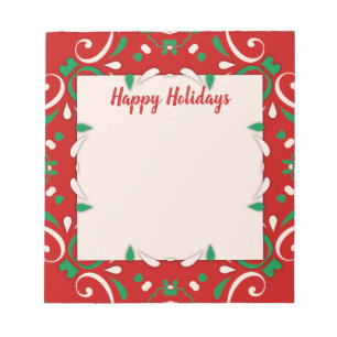 Elegant Red Green White Xmas Border Happy Holidays Notepad