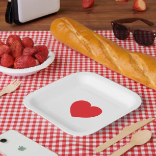 Elegant Red Heart 7" Sqr Personalized Paper Plate