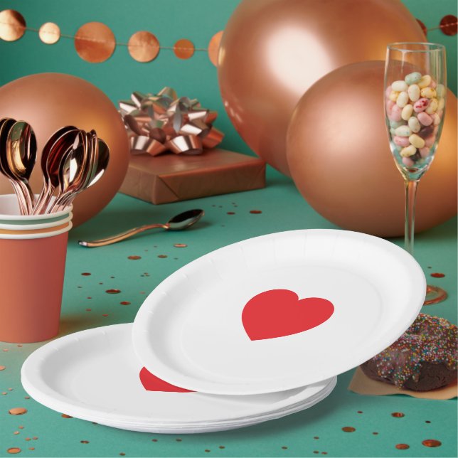 Elegant Red Heart 9 Inch Personalized Paper Plate (Multi)