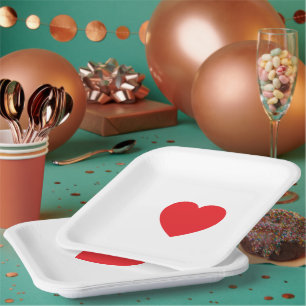 Elegant Red Heart 9" Sqr Personalized Paper Plate