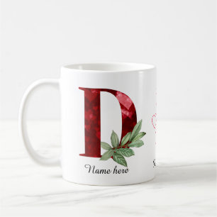Elegant Red Heart Floral Letter C Initial Coffee D Mug