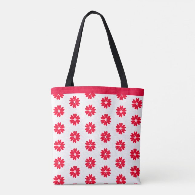Elegant Red Heart Flower Pattern on White Tote Bag (Back)