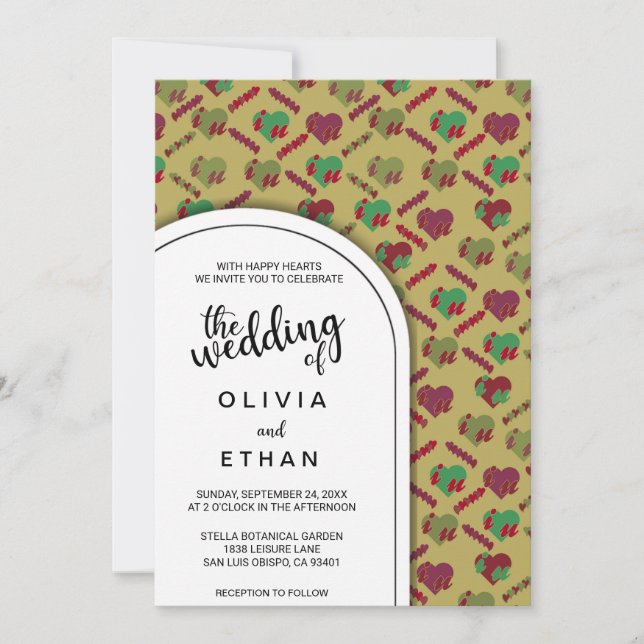 Elegant red heart pattern Modern Wedding Invitation (Front)