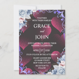 Elegant Red Heart Wedding  Invitation