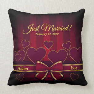 Elegant Red Hearts And Ribbon Wedding Throw Pillow