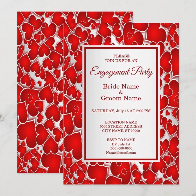 Elegant Red Hearts Engagement Invitation (Front/Back)