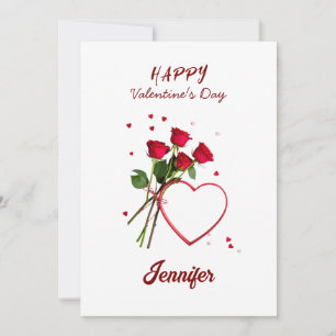 Elegant Red Hearts Flowers Happy Valentine's Day Holiday Card