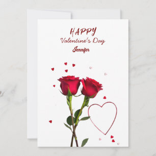 Elegant Red Hearts Flowers Happy Valentine's Day   Holiday Card