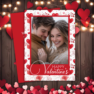 Elegant Red Hearts Happy Valentine's Custom Photo Holiday Card
