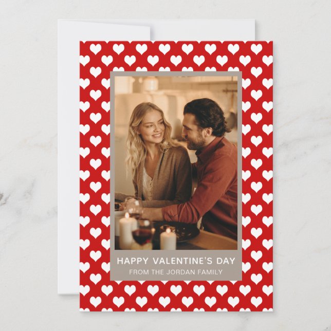 Elegant Red Hearts Happy Valentine's Day 1 Photo Holiday Card (Front)